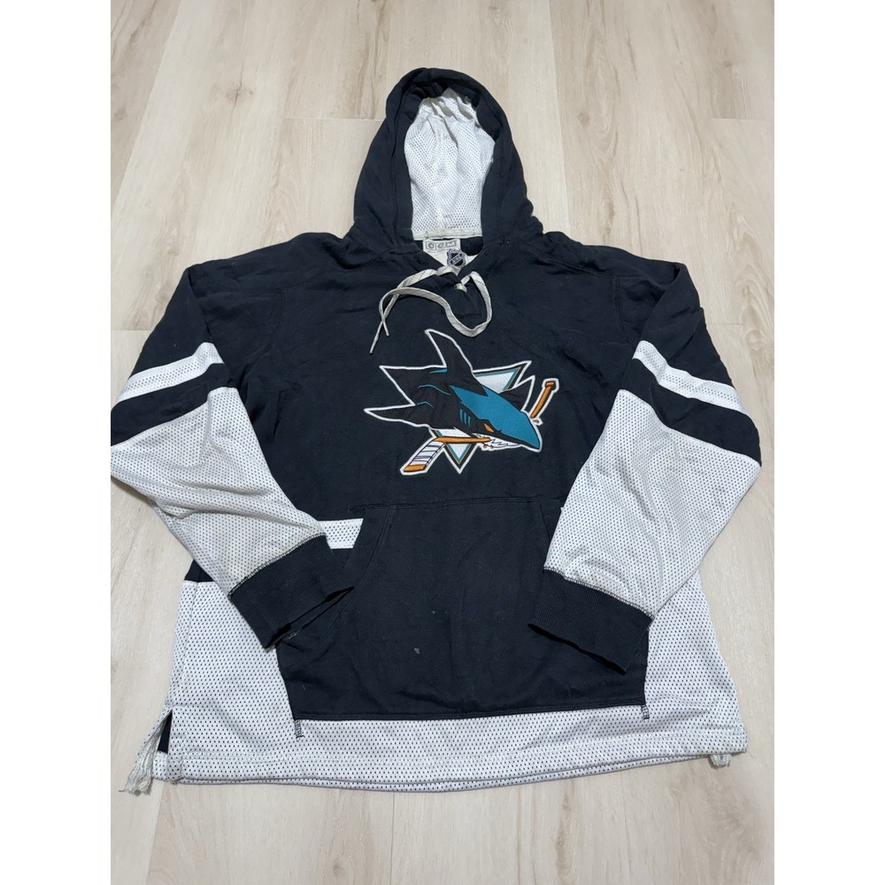 San Jose Sharks NHL Hoodie Men's Size Large Black CCM Retro Pullover Long Sleeve